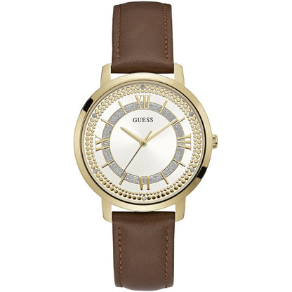 Guess Montauk W0934L3 Gold Case Crystal Bezel Brown Leather Women's Watch