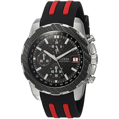 Guess Octane W1047G1 Silver Case Carbon Look Dial Black/Red Rubber Watch