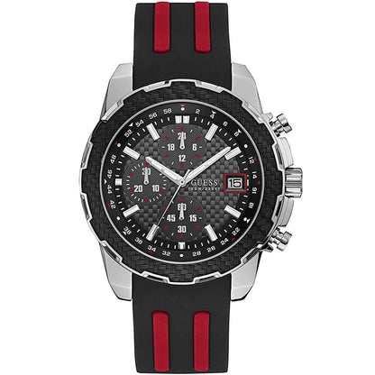 Guess Octane W1047G1 Silver Case Carbon Look Dial Black/Red Rubber Watch