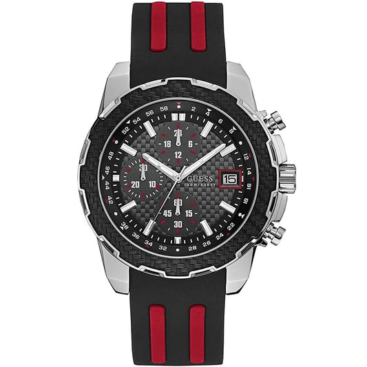 Guess Octane W1047G1 Silver Case Carbon Look Dial Black/Red Rubber Watch