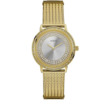Guess Willow W0836L3 Gold Tone Mesh Bracelet Crystal Bezel Ladies Watch