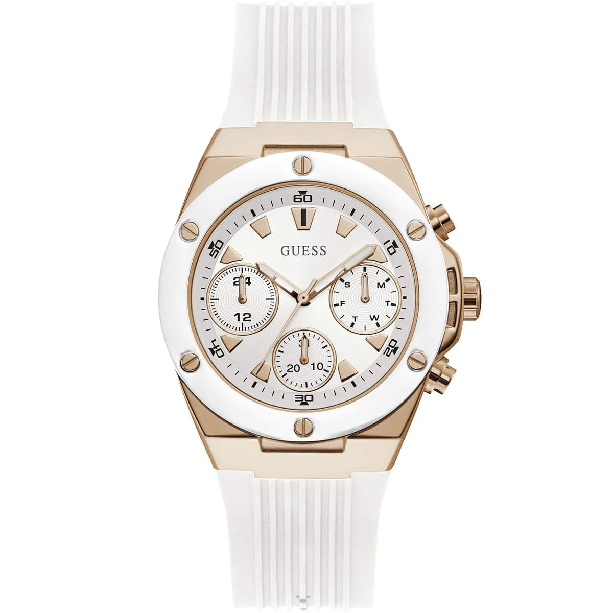 Guess Athena Multi-Function GW0030L3 Rose Gold White Dial Rubber Women's Watch