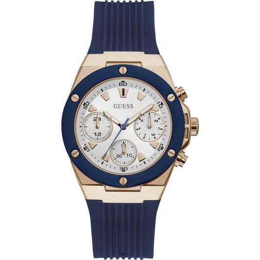 Guess Athena  GW0030L5 Rose Gold Case Silver Dial Blue Rubber Women's Watch