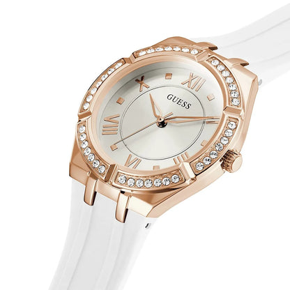 Guess Cosmo GW0034L2 Rose Gold Case Silver Dial White Rubber Women's Watch