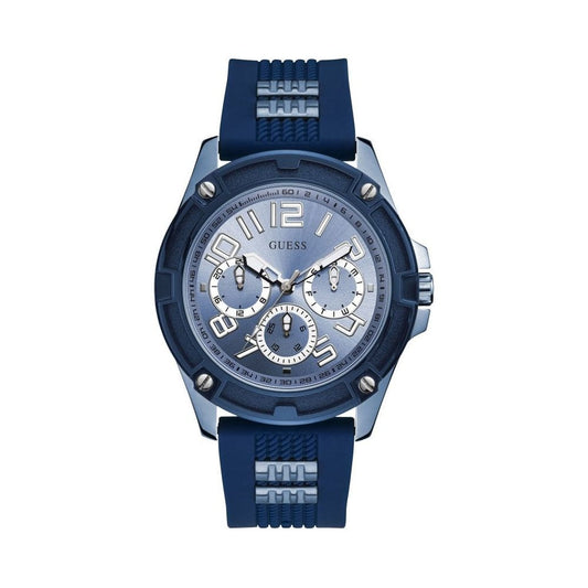 Guess Rig GW0051G4 Silver Tone Case Blue Rubber Strap Watch