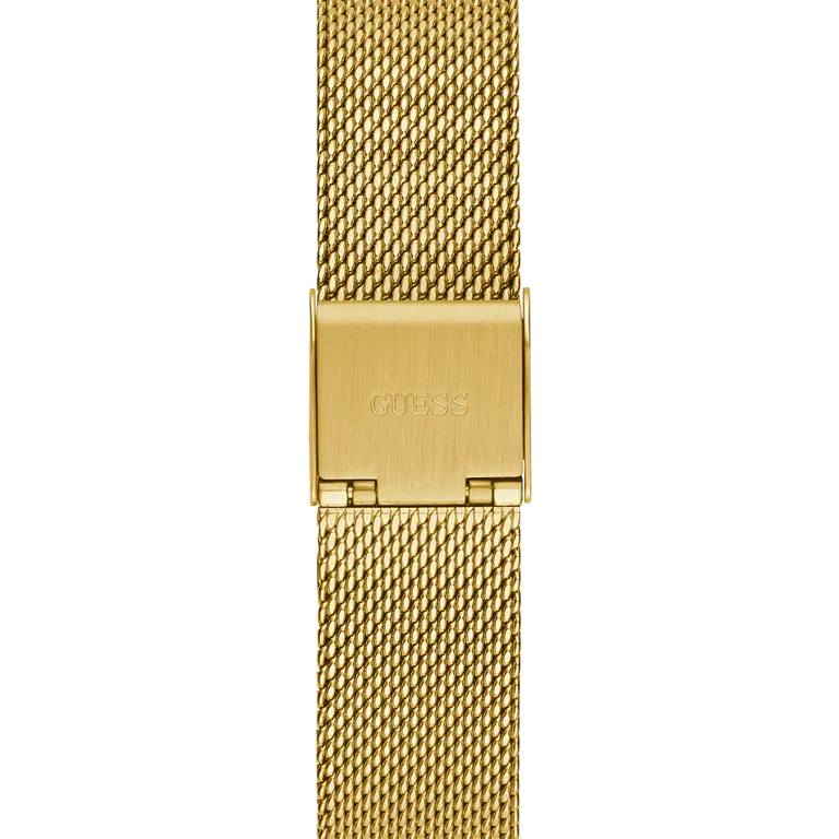 Guess Tapestry GW0354L4 Square Gold Case Crystal Bezel Burgundy Dial Gold Mesh Women's Watch