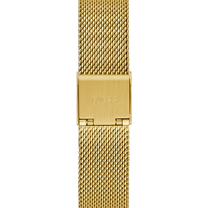 Guess Tapestry GW0354L4 Square Gold Case Crystal Bezel Burgundy Dial Gold Mesh Women's Watch