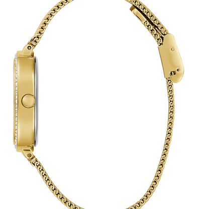 Guess Tapestry GW0354L4 Square Gold Case Crystal Bezel Burgundy Dial Gold Mesh Women's Watch