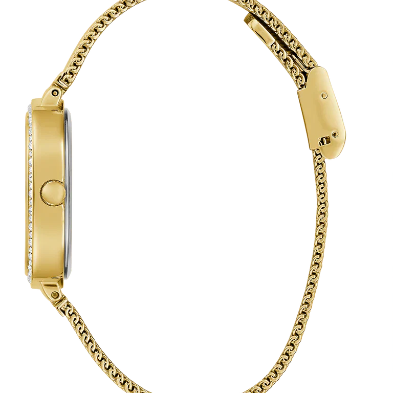 Guess GW0354L5 Square Gold Case Crystal Bezel Green Dial Gold Mesh Women's Watch
