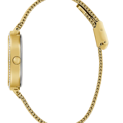 Guess GW0354L5 Square Gold Case Crystal Bezel Green Dial Gold Mesh Women's Watch