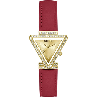 Guess Fame GW0504L2 Gold Triangle Case Crystal Bezel Red Leather Women's Watch