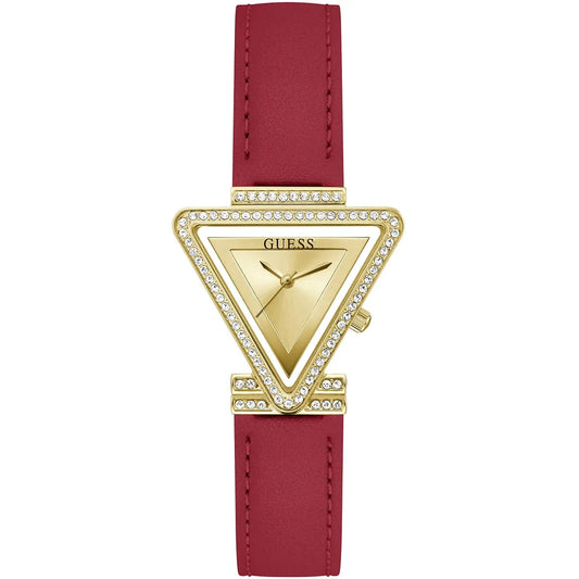 Guess Fame GW0504L2 Gold Triangle Case Crystal Bezel Red Leather Women's Watch