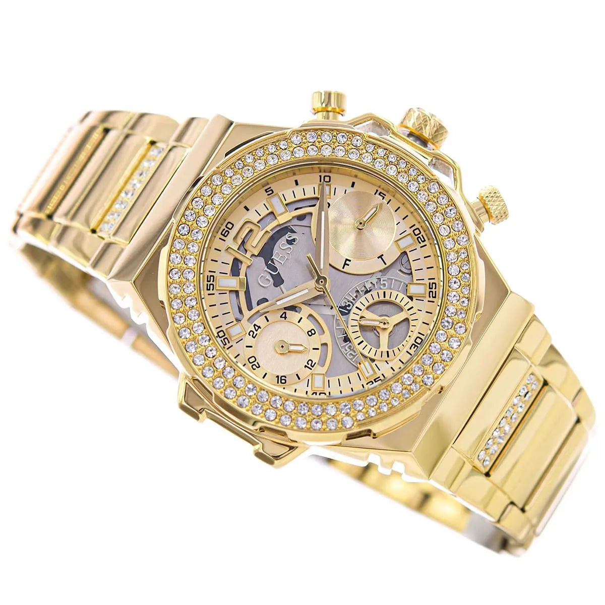 Guess Fusion Multi-Function GW0552L2 Gold Case Crystal Bezel Gold Metal Women's Watch