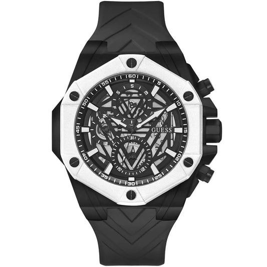 Guess Formula GW0579G1 Black Skeleton Dial White Bezel Rubber Strap Watch