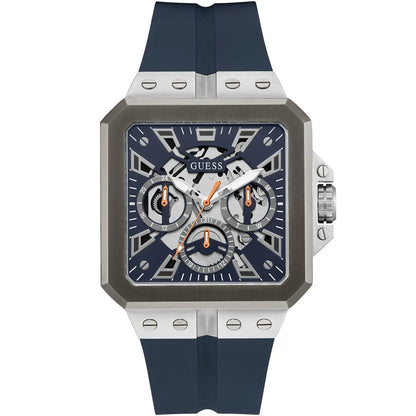 Guess LEO Multi-Function GW0637G1 Silver Case Crystal Bezel Navy Blue Rubber Men's Watch