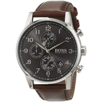 Hugo Boss Navigator 1513494 Men's Grey Dial Watch Brown Leather