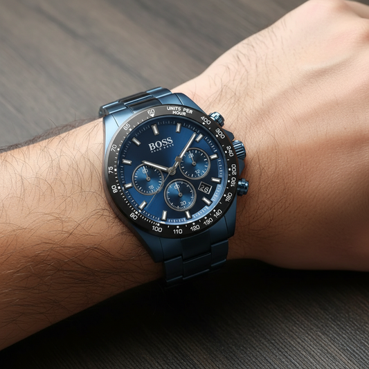 Hugo Boss Hero 1513758 Men's Blue Ion-Plated Watch with Black Tachymeter Bezel
