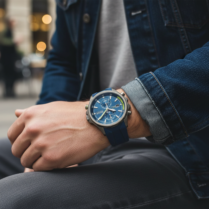 Hugo Boss Globetrotter 1513821 Men's Gunmetal Watch with Blue Rubber Strap