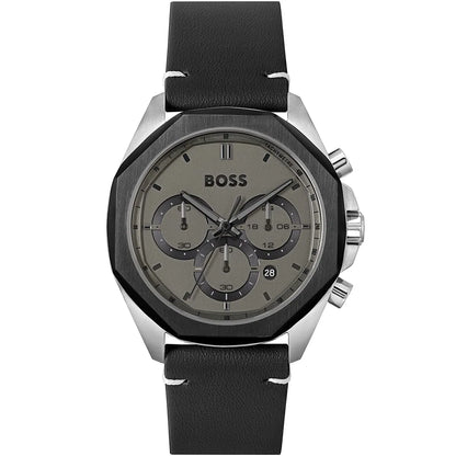 Hugo Boss Cloud 1514014 Men's Grey Dial Watch Black Leather