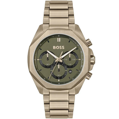 Hugo Boss Cloud 1514019 Men's Beige Gold Steel Watch with Olive Green Dial