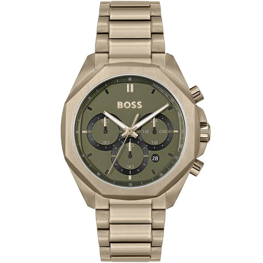 Hugo Boss Cloud 1514019 Men's Beige Gold Steel Watch with Olive Green Dial