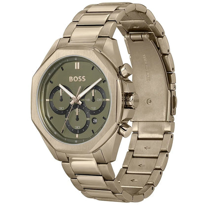 Hugo Boss Cloud 1514019 Men's Beige Gold Steel Watch with Olive Green Dial
