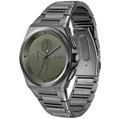 Hugo Boss Steer 1514045 Men's Gunmetal Steel Watch with Olive Green Dial