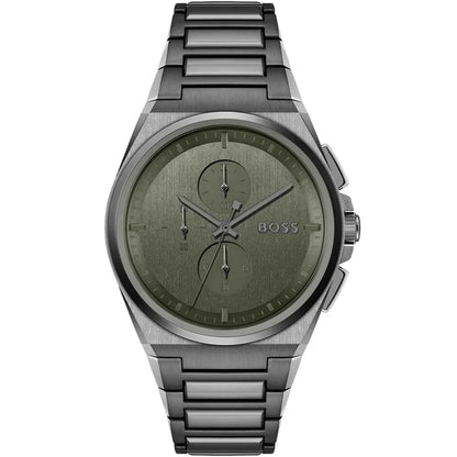 Hugo Boss Steer 1514045 Men's Gunmetal Steel Watch with Olive Green Dial