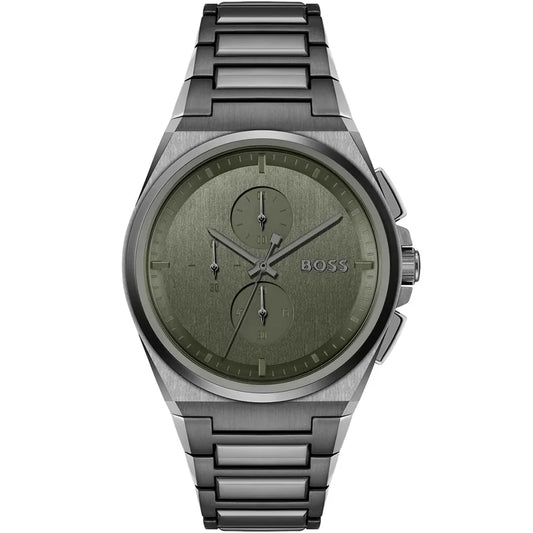 Hugo Boss Steer 1514045 Men's Gunmetal Steel Watch with Olive Green Dial