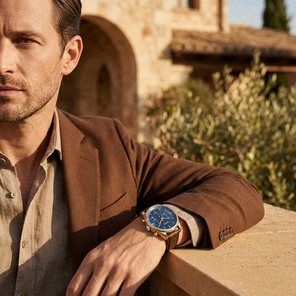 Hugo Boss Admiral 1514050 Full Gold Case Blue Dial Brown Leather Men's Watch