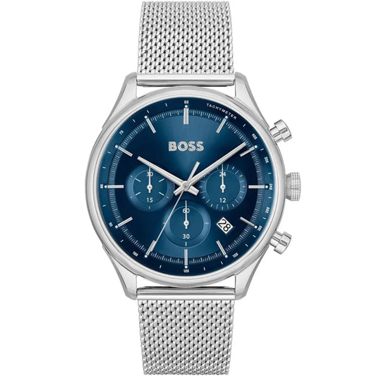Hugo Boss Gregor 1514052 Men's Silver Steel Mesh Watch with Blue Dial