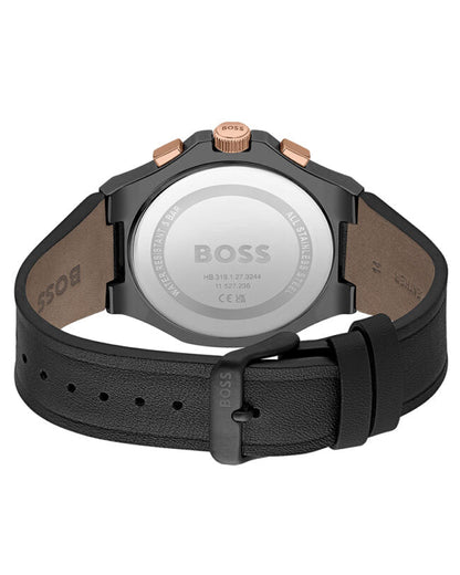 Hugo Boss Taper 1514089 Men's Black & Rose Gold Watch with Leather Strap