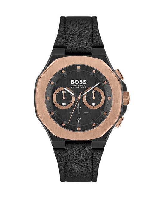 Hugo Boss Taper 1514089 Men's Black & Rose Gold Watch with Leather Strap