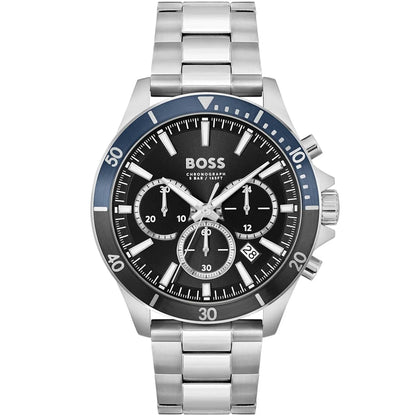 Hugo Boss Troper 1514101 Men's Silver Steel Watch with Blue & Black Bezel