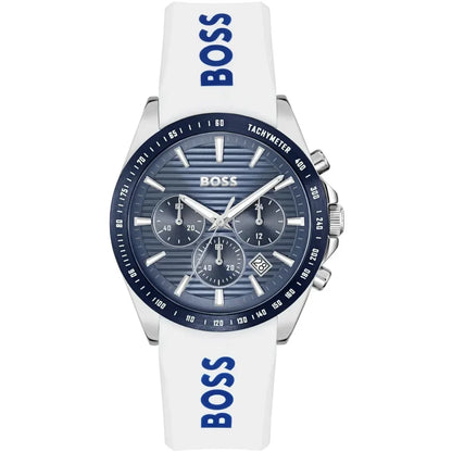 Hugo Boss Strike 1514238 Men's Blue Dial Watch with White Logo Rubber Strap