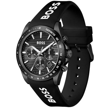 Hugo Boss Strike 1514289 Men's All-Black Watch with Logo Rubber Strap
