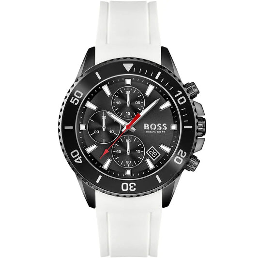 Hugo Boss Admiral 1513966 White Rubber Black Dial Chronograph Men's Watch