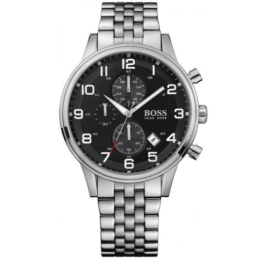 Hugo Boss Aeroliner 1512446 Silver Stainless Steel Black Dial Chronograph Watch