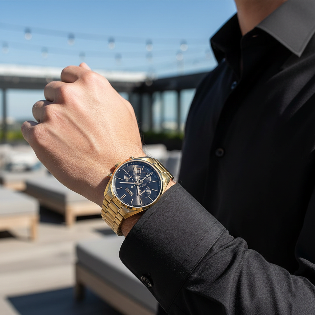 Hugo Boss Champion 1513848 Gold-Tone Black Dial Chronograph Men's Watch