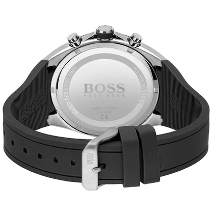 Hugo Boss Distinct 1513855 Silver Black Rubber Red Accents Men's Watch