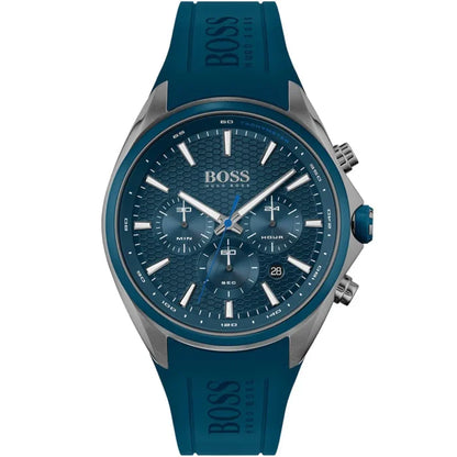 Hugo Boss Distinct 1513856 Gunmetal Blue Rubber Strap Chronograph Men's Watch