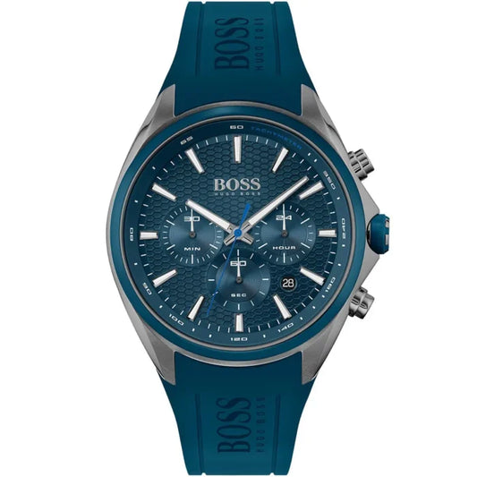 Hugo Boss Distinct 1513856 Gunmetal Blue Rubber Strap Chronograph Men's Watch