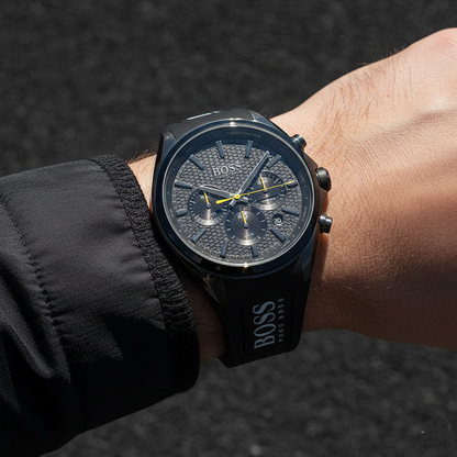 Hugo Boss Distinct 1513859 All-Black Silicone Strap Men's Chronograph Watch