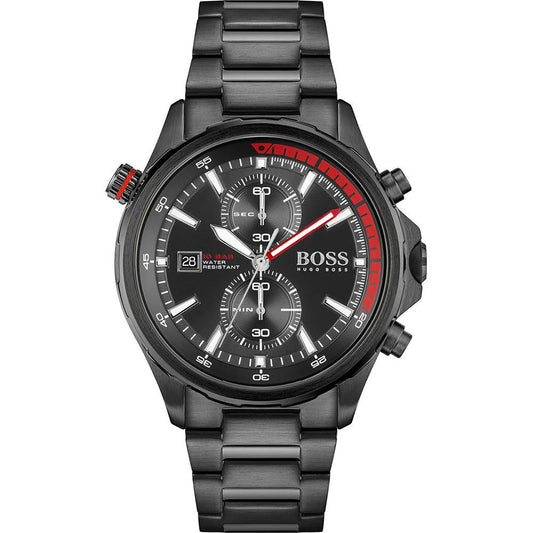 Hugo Boss Globetrotter 1513825 All-Black Stainless Steel Red Accent Chronograph Watch