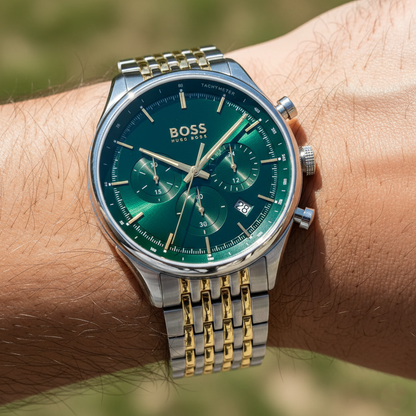 Hugo Boss Gregor 1514081 Two-Tone Green Dial Chronograph Men's Watch