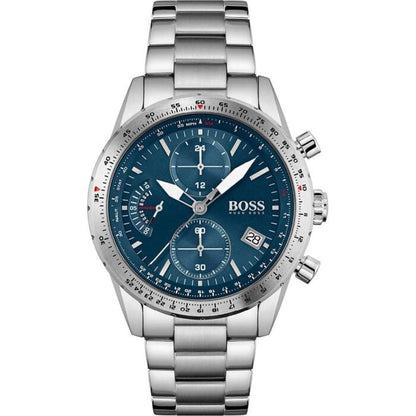 Hugo Boss Pilot Edition 1513850 Silver Stainless Steel Blue Dial Chronograph Watch
