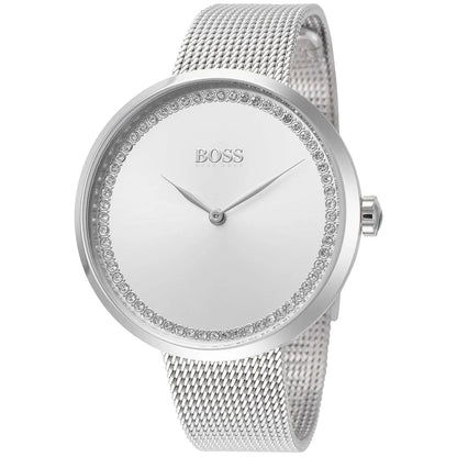 Original Hugo Boss Praise Women's Watch - Silver Mesh & Crystal Ring Dial (1502546)