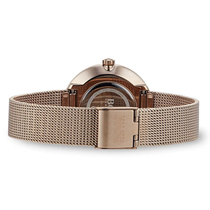 Original Hugo Boss Praise Women's Watch - Rose Gold Mesh & Crystal Ring Dial (1502548)