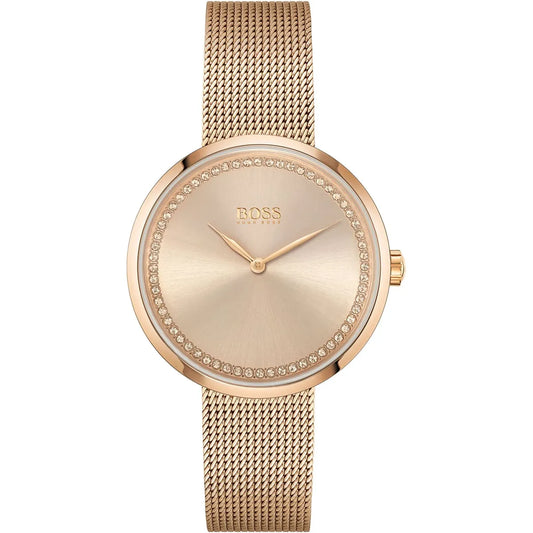 Original Hugo Boss Praise Women's Watch - Rose Gold Mesh & Crystal Ring Dial (1502548)