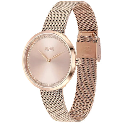 Original Hugo Boss Praise Women's Watch - Rose Gold Mesh & Crystal Ring Dial (1502548)